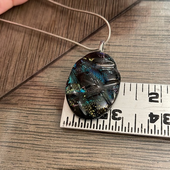 Dichroic Glass Quilted Glass Pendant & Chain - Picture 10 of 15